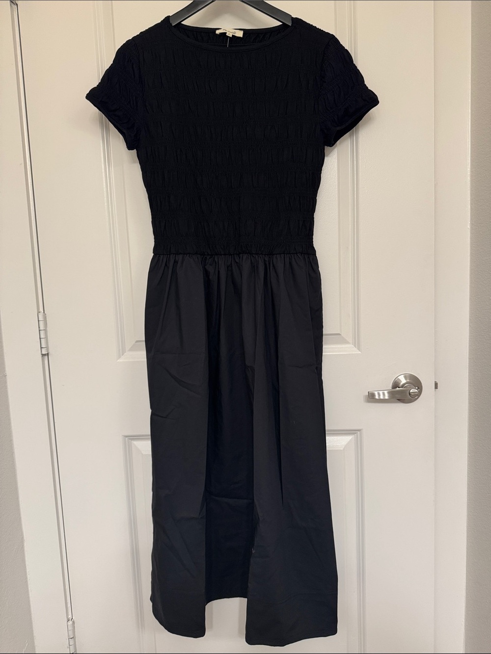 Madewell Black Short Sleeve Smocked Maxi Dress